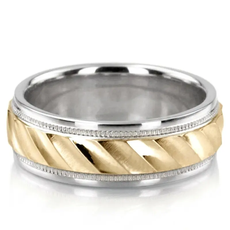 10K white-yellow-white gold 6mm. satin diamond-cut-fancy-wedding-ring - alternate view 2