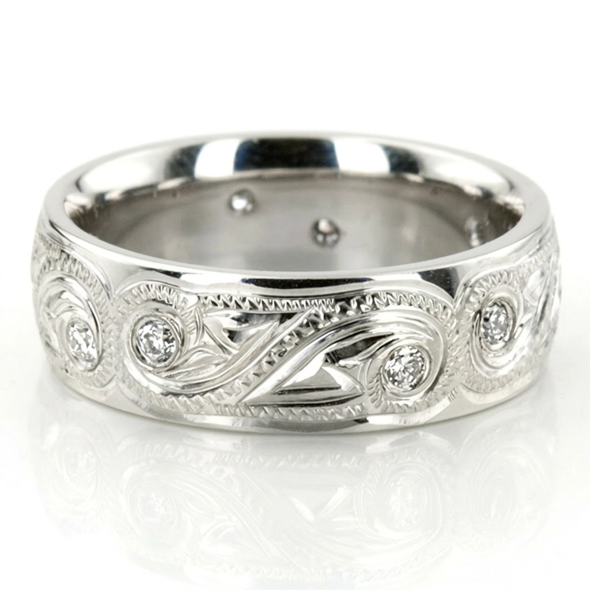 10K white gold 6mm. high polish diamond-contemporary-round-cut-wedding-band - main view