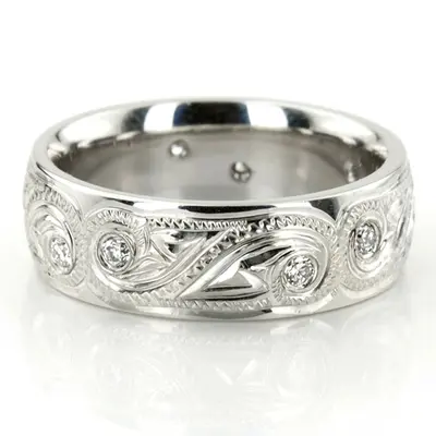 Floral Carved Diamond 6mm Wedding Band - view 1 of 6