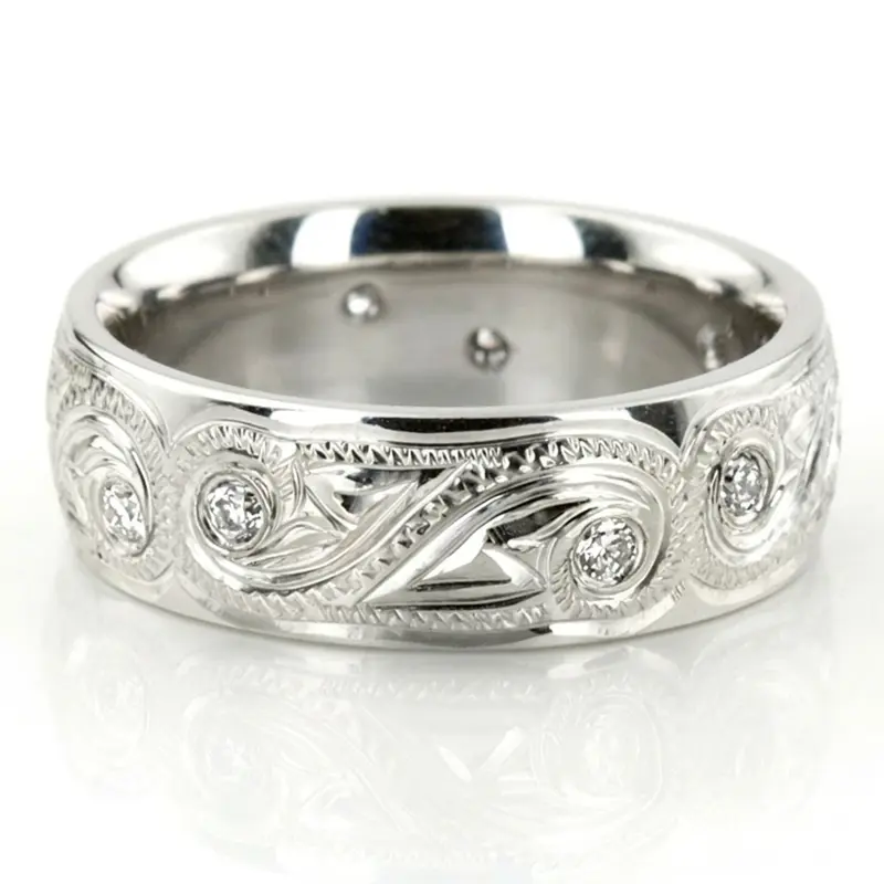 10K white gold 6mm. high polish diamond-contemporary-round-cut-wedding-band - main view