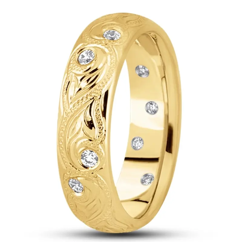 10K yellow gold 6mm. high polish diamond-contemporary-round-cut-wedding-band - alternate view 5