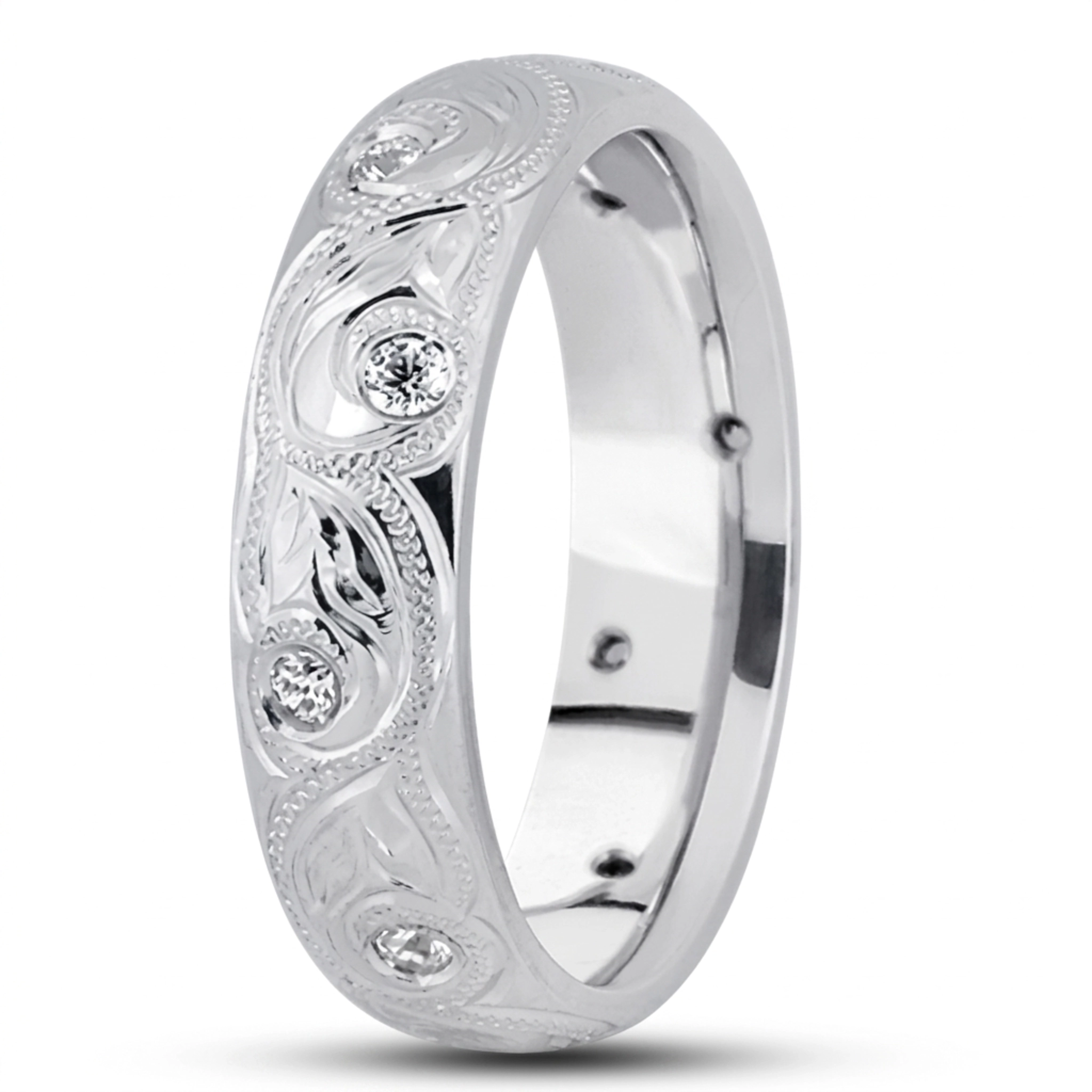 10K white gold 6mm. high polish diamond-contemporary-round-cut-wedding-band - alternate view 6