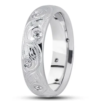 Floral Carved Diamond 6mm Wedding Band - view 6 of 6