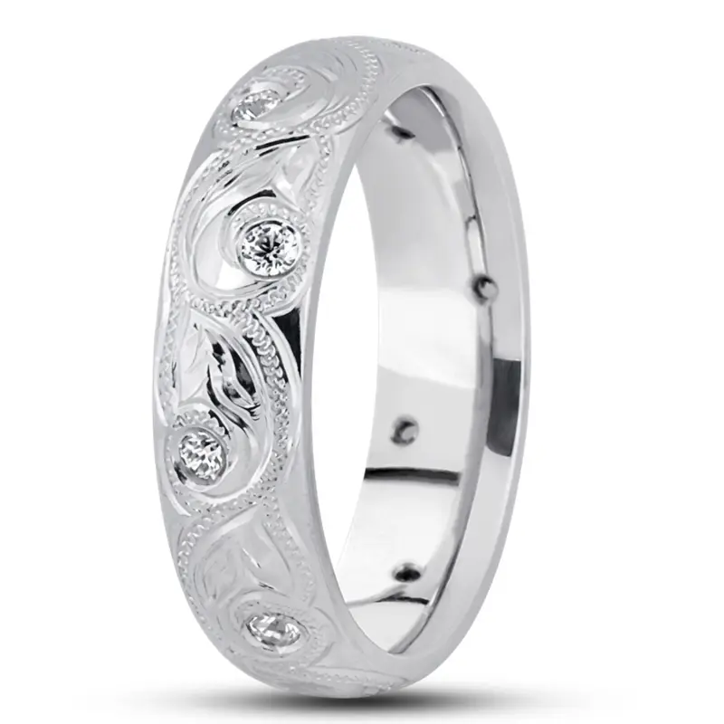 10K white gold 6mm. high polish diamond-contemporary-round-cut-wedding-band - alternate view 6