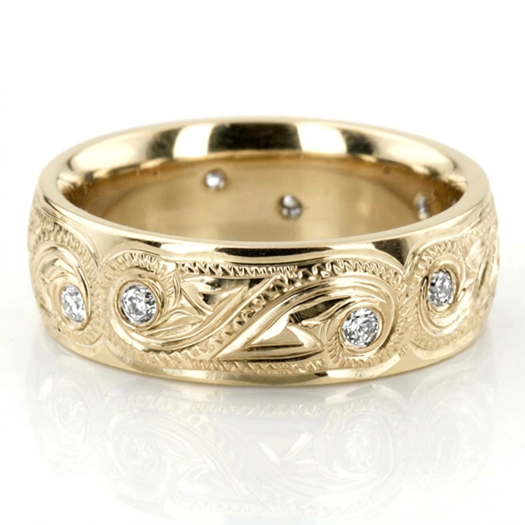10K yellow gold 6mm. high polish diamond-contemporary-round-cut-wedding-band - alternate view 2