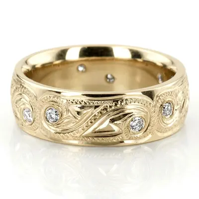 Floral Carved Diamond 6mm Wedding Band - view 2 of 6