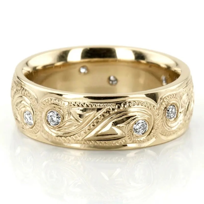 10K yellow gold 6mm. high polish diamond-contemporary-round-cut-wedding-band - alternate view 2