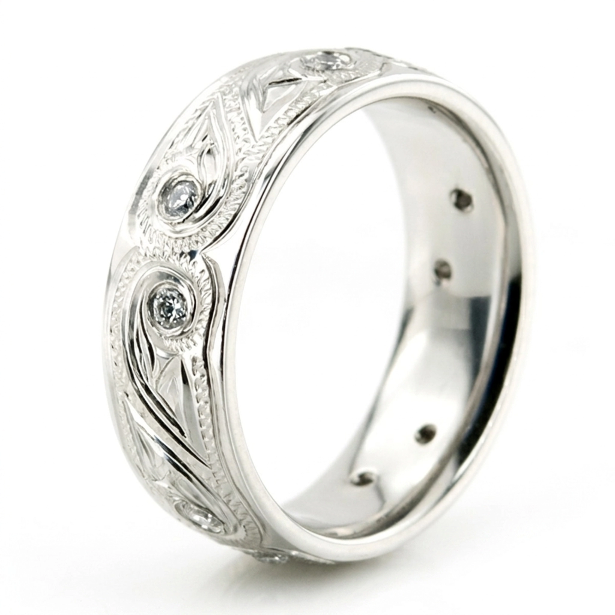 10K white gold 6mm. high polish diamond-contemporary-round-cut-wedding-band - alternate view 3