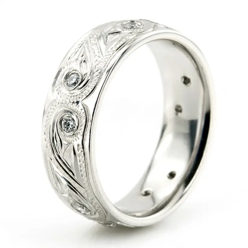 10K white gold 6mm. high polish diamond-contemporary-round-cut-wedding-band - alternate view 4