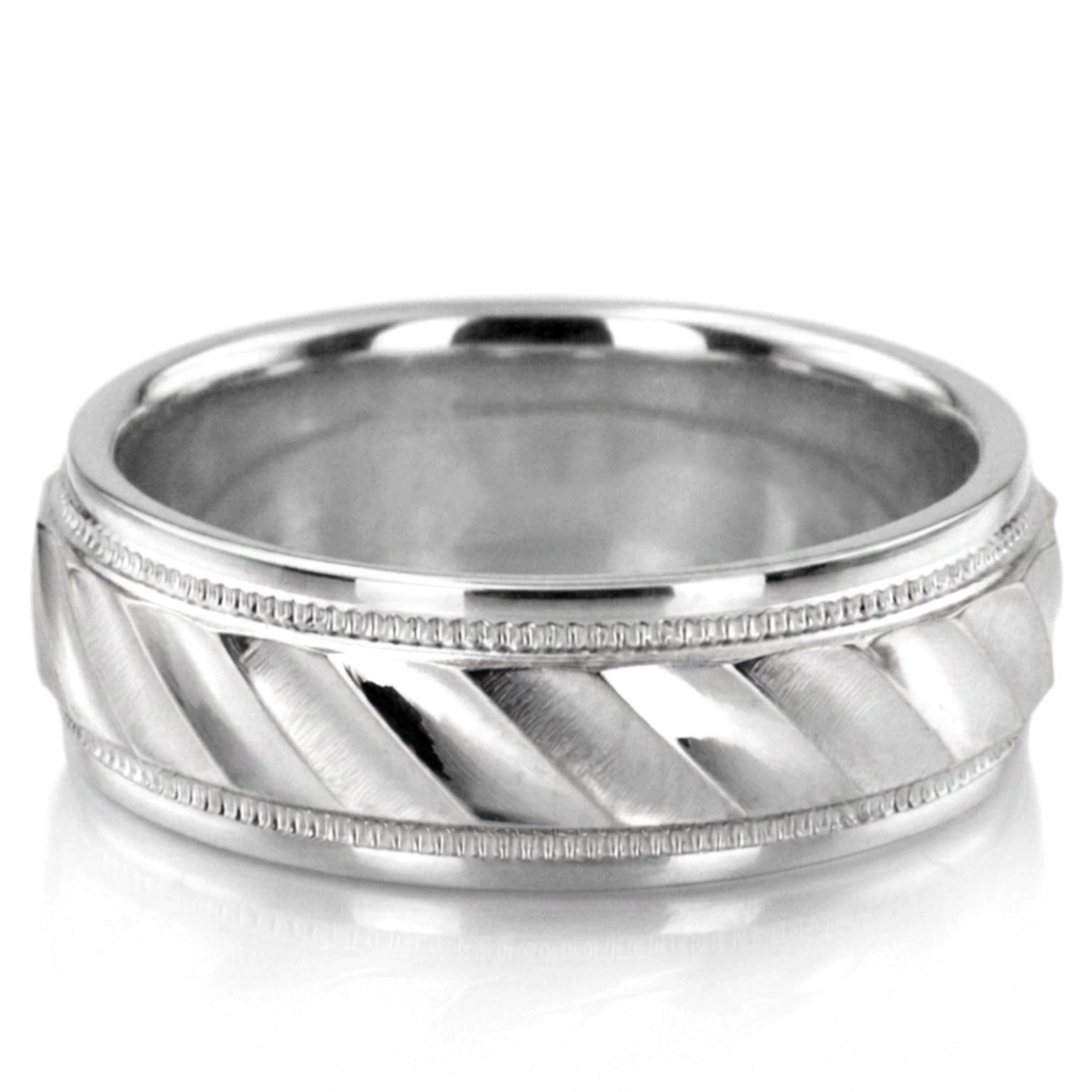 10K white gold 6mm. satin diamond-cut-fancy-wedding-ring - alternate view 3