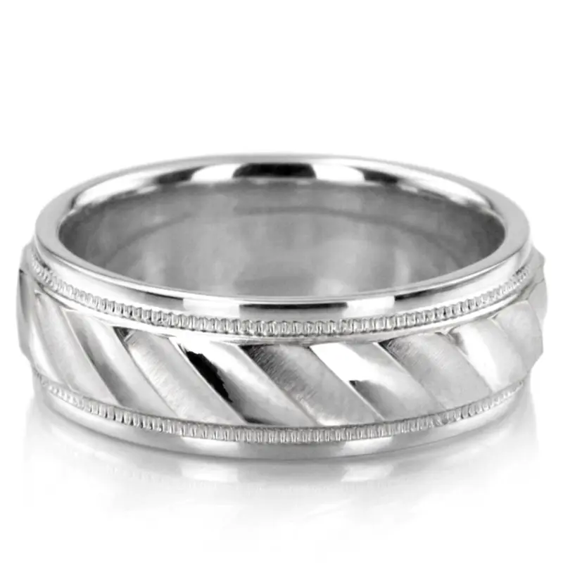 10K white gold 6mm. satin diamond-cut-fancy-wedding-ring - alternate view 3