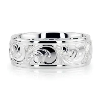 Floral Harmony Hand-Engraved Wedding Ring - view 3 of 4