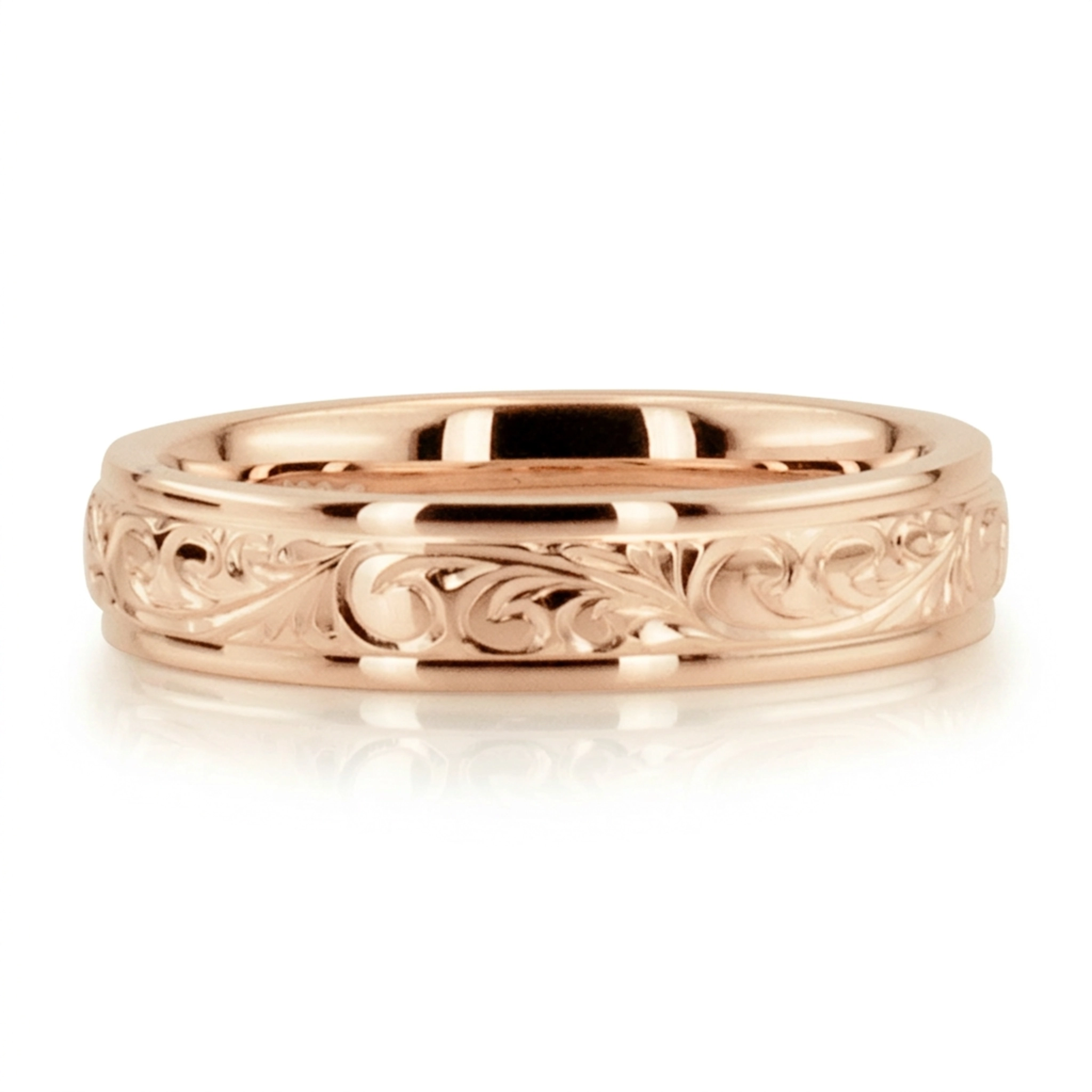 10K pink gold 4mm. shiny finish Floral Harmony Hand-Engraved Wedding Ring - alternate view 3