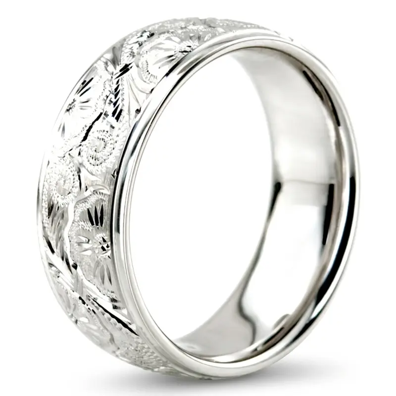 10K white gold 7mm. high polish Trendy-Floral-Wedding-Band - alternate view 6