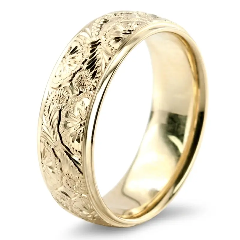 10K yellow gold 7mm. high polish Trendy-Floral-Wedding-Band - alternate view 5