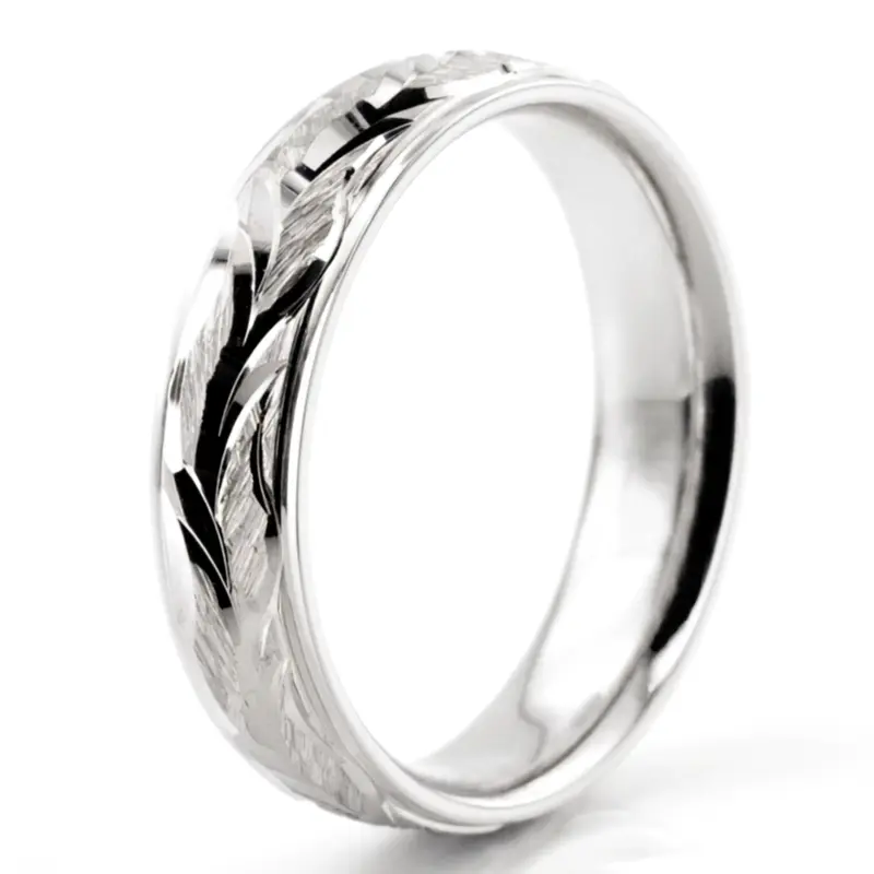 14K white gold 6mm. satin Floral-Carved-Fancy-Wedding-Ring - alternate view 5