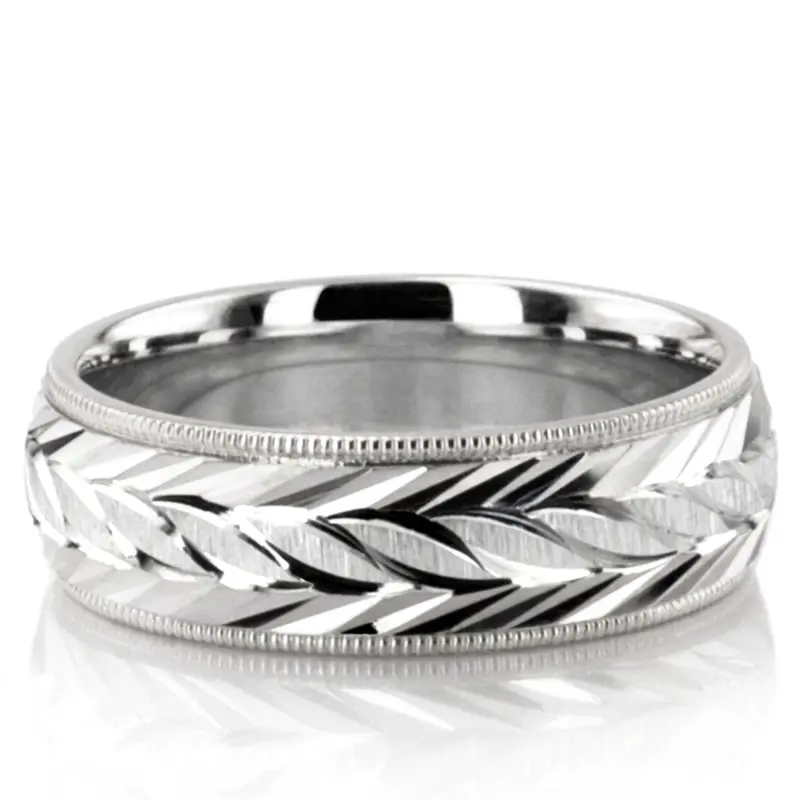 10K white gold 6mm. cross satin fancy-carved-diamond-cut-wedding-ring - alternate view 5