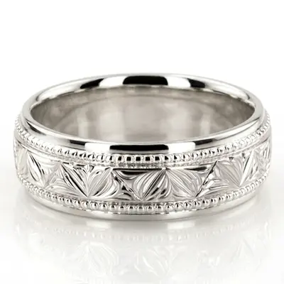 Floral Bead Design Wedding Ring - view 2 of 10