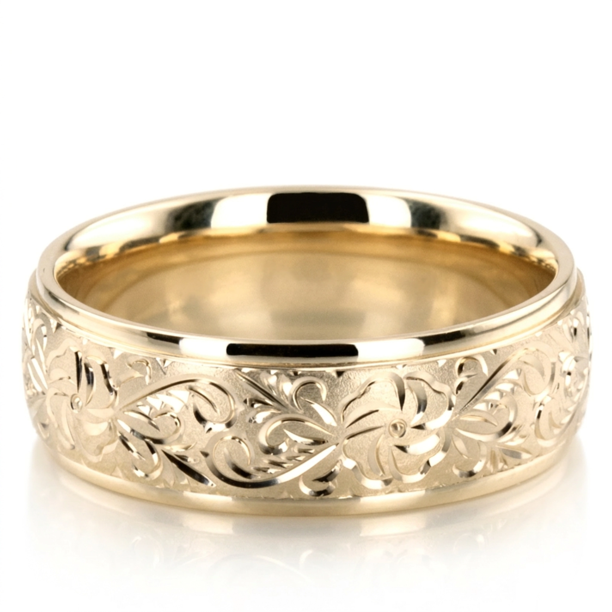 18K yellow gold 7mm. same as picture Floral-Fancy-Carved-Wedding-Ring - main view