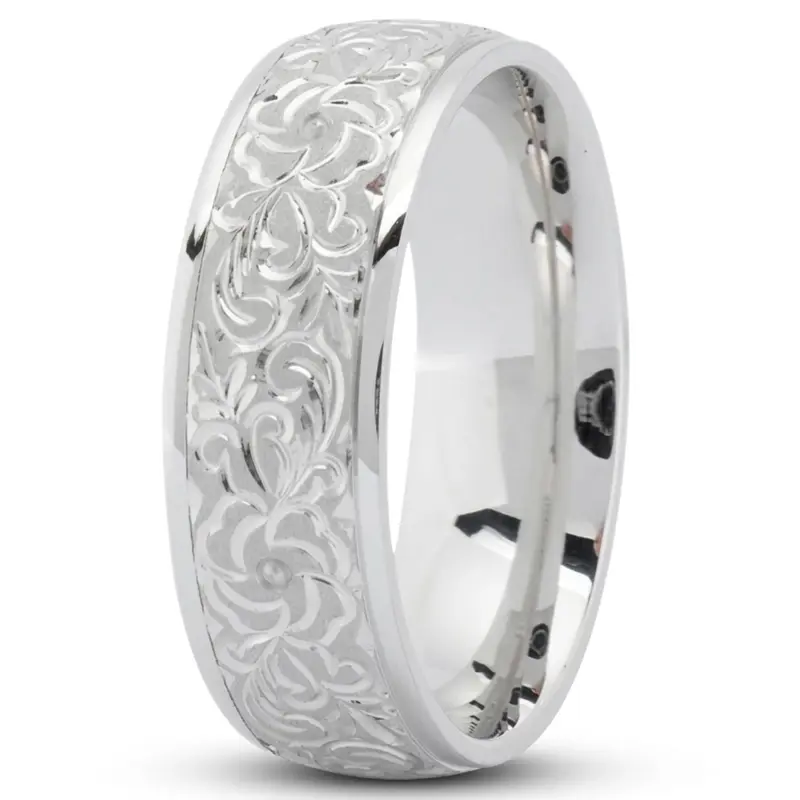 platinum 7mm. same as picture Floral-Fancy-Carved-Wedding-Ring - alternate view 4