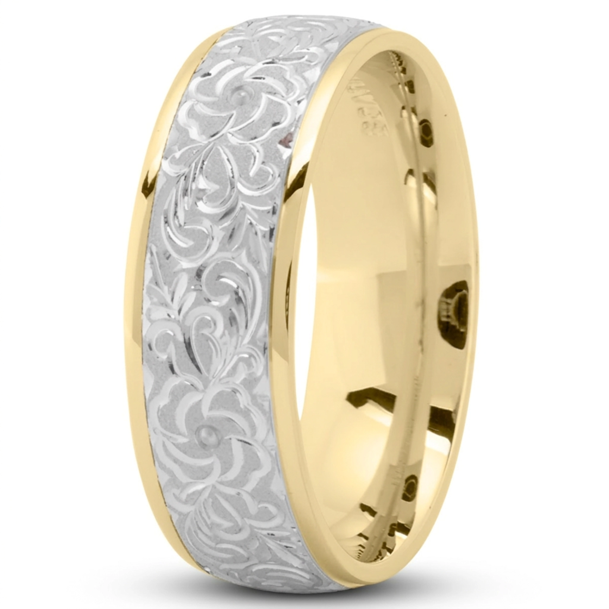 18K yellow-white-yellow gold 7mm. same as picture Floral-Fancy-Carved-Wedding-Ring - alternate view 6