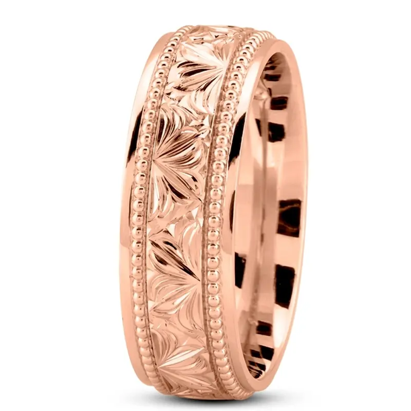10K pink gold 7mm. high polish Floral-bead-design-wedding-ring - alternate view 8