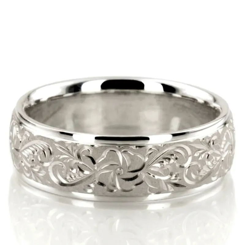 platinum 7mm. same as picture Floral-Fancy-Carved-Wedding-Ring - main view