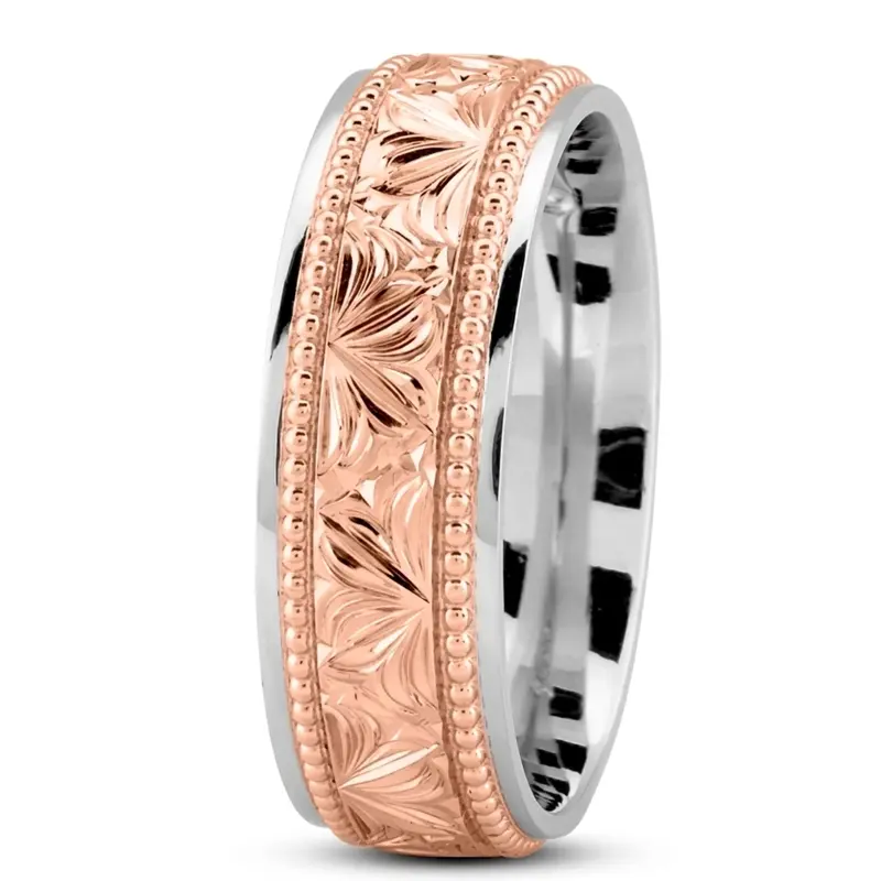 10K white-pink-white gold 7mm. high polish Floral-bead-design-wedding-ring - alternate view 9