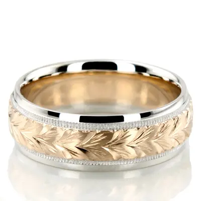 Leaf Design Fancy Carved Wedding Band  1 - view 1 of 10