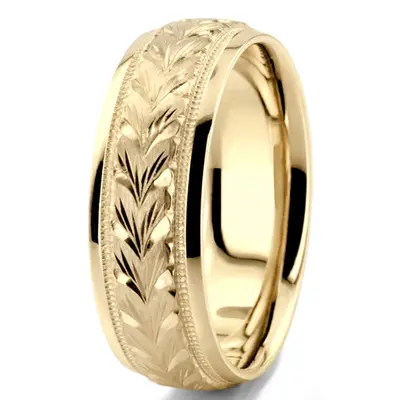 Leaf Design Fancy Carved Wedding Band  1 - view 9 of 10