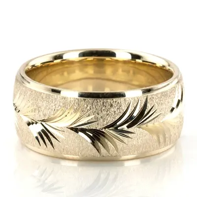 Leaf Design Fancy Carved Wedding Band  - view 1 of 6