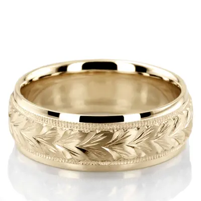 Leaf Design Fancy Carved Wedding Band  1 - view 3 of 10