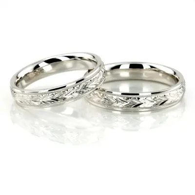 Leaf Design Fancy Carved Wedding Band Set - view 1 of 2