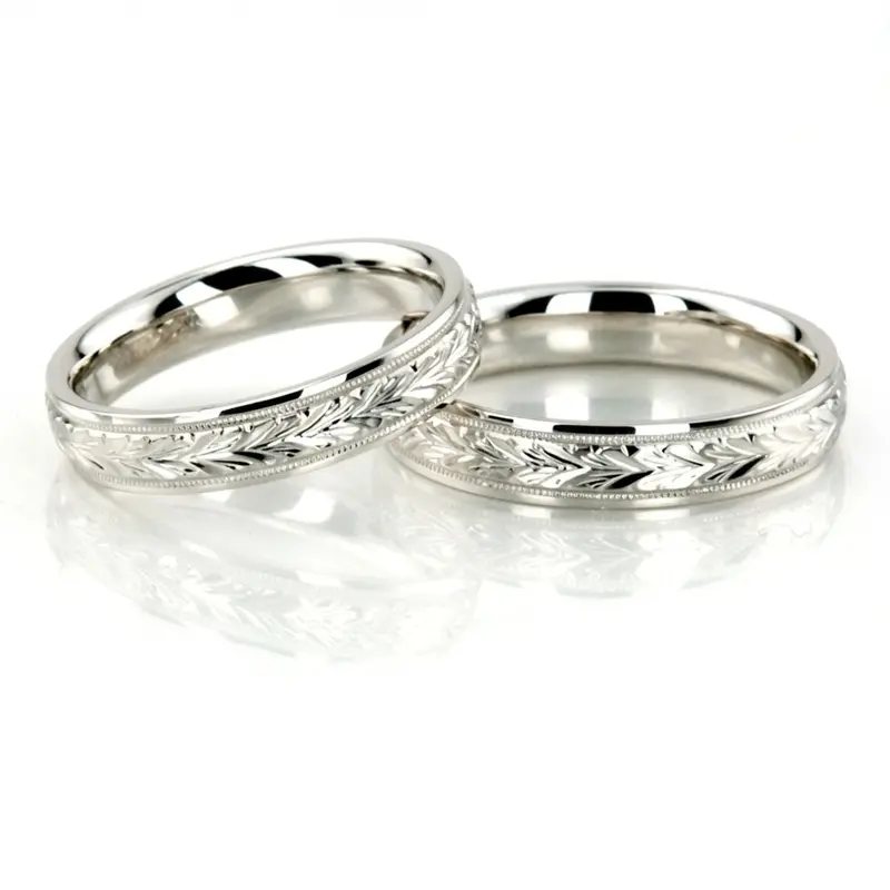 14K his-and-her-hand-engraved-fancy-carved-wedding-ban - main view