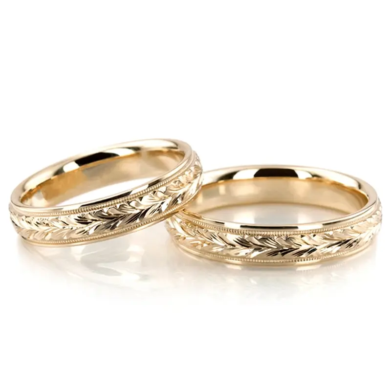 14K his-and-her-hand-engraved-fancy-carved-wedding-ban - alternate view 2