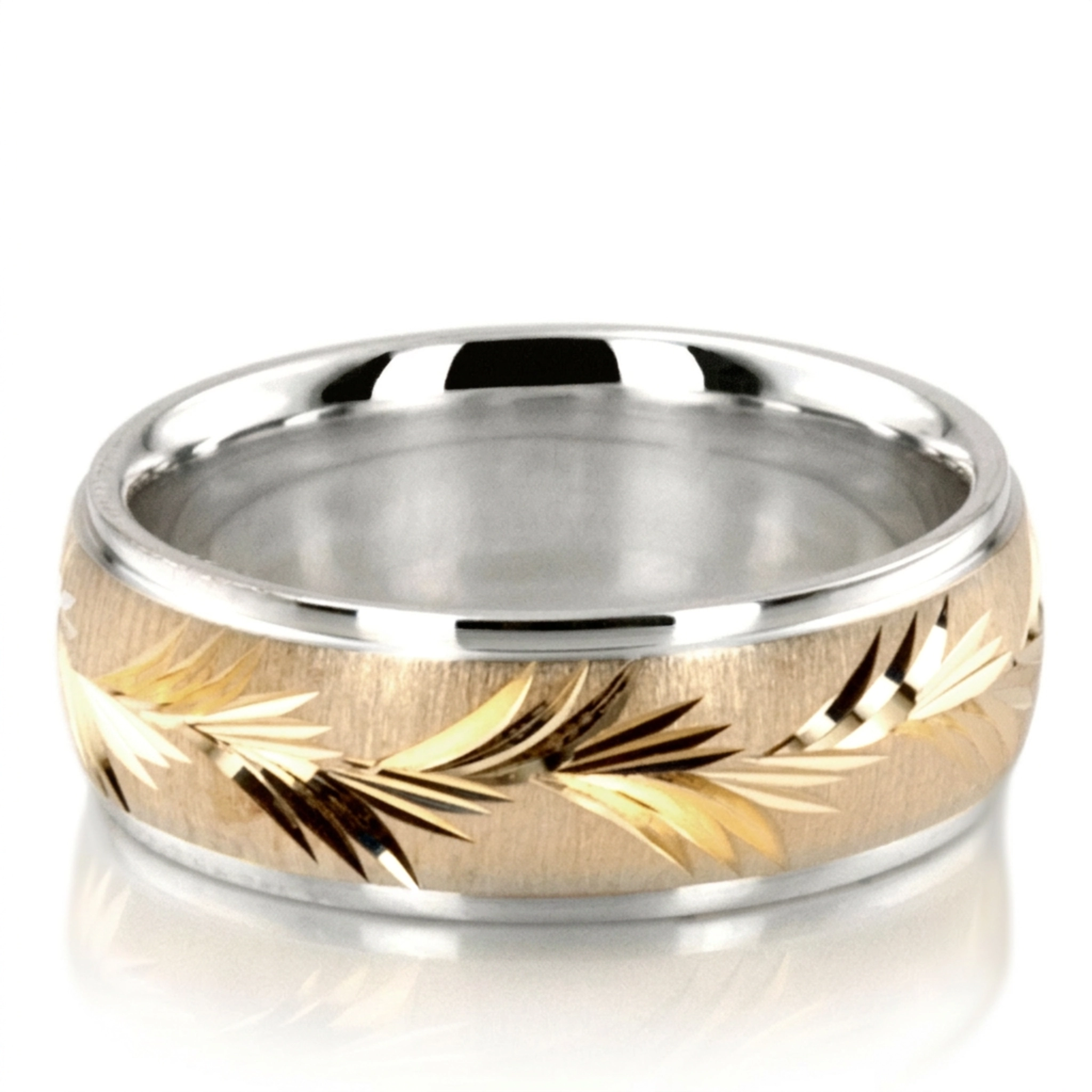 10K white-yellow-white gold 6mm. cross satin fancy-carved-diamond-cut-wedding-band - alternate view 6