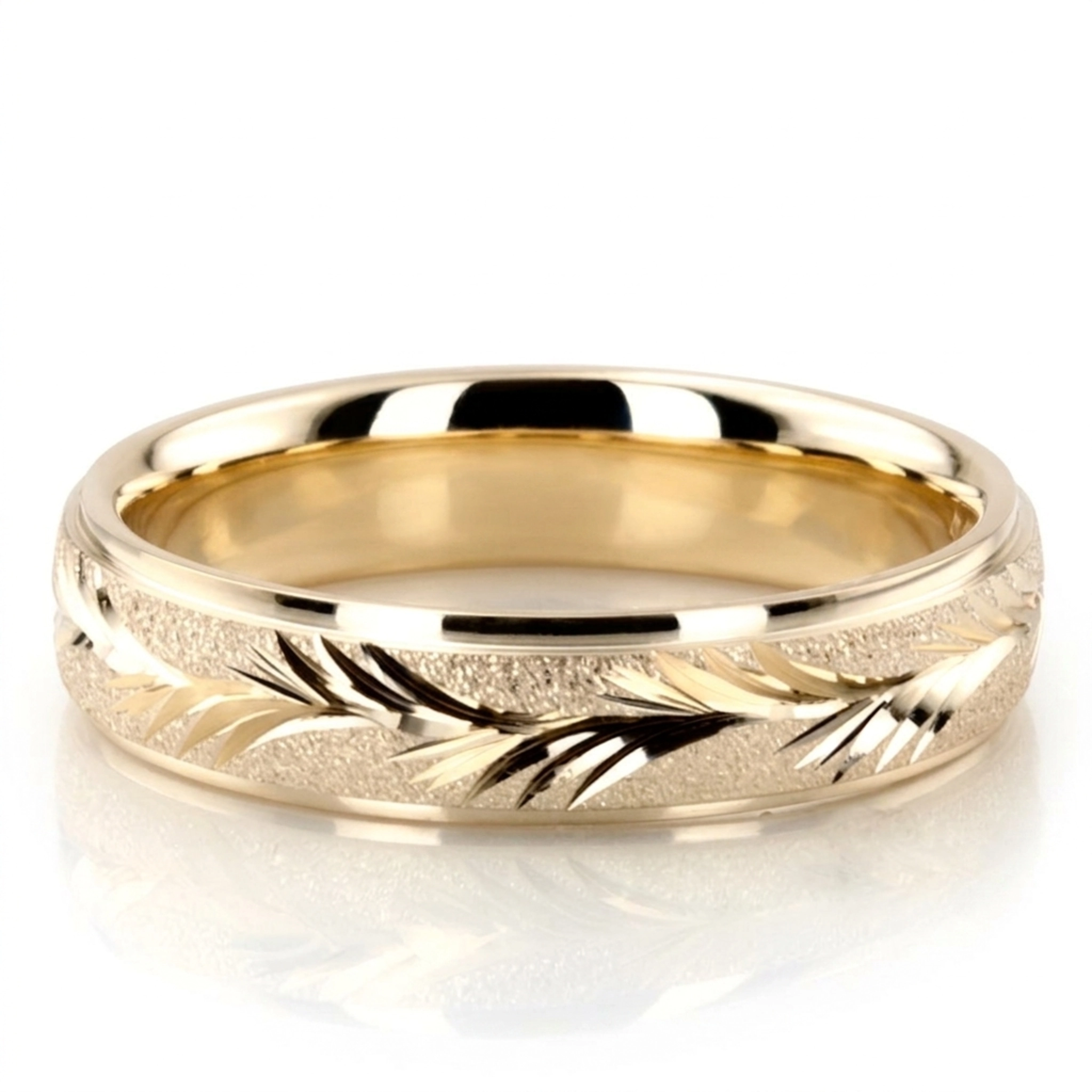 10K yellow gold 5mm. stone finish fancy-carved-diamond-cut-wedding-band - alternate view 5