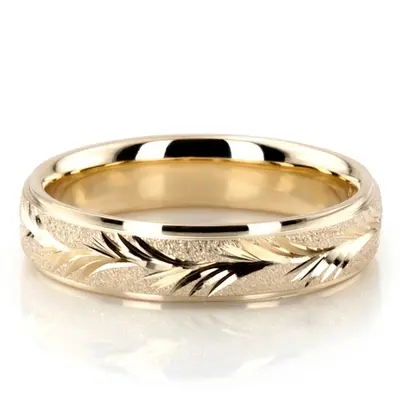 Leaf Design Fancy Carved Wedding Band  - view 5 of 6