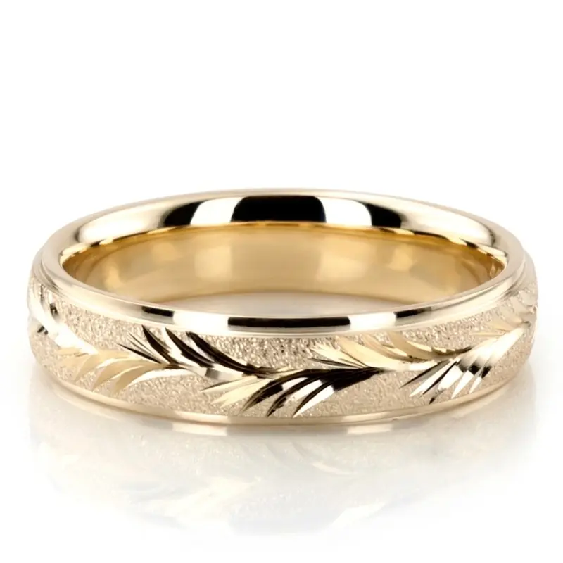 10K yellow gold 5mm. stone finish fancy-carved-diamond-cut-wedding-band - alternate view 6