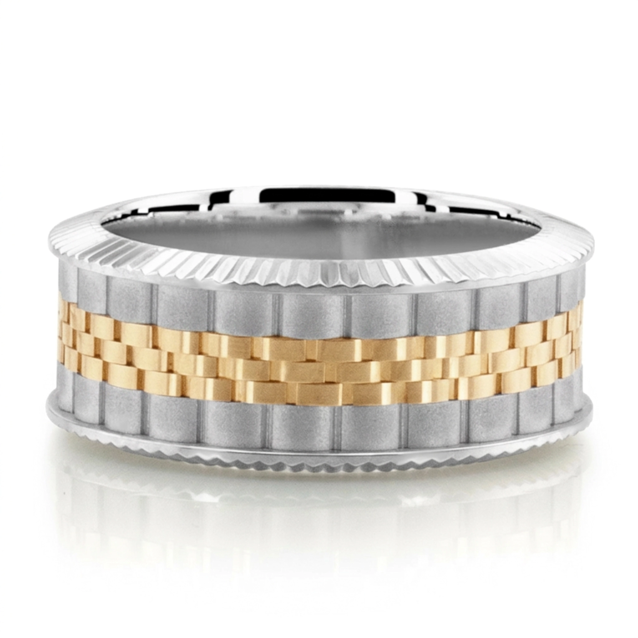10K white-yellow-white gold 7mm. same as picture New Age Rolex Inspired Two Tone Wedding Band - main view