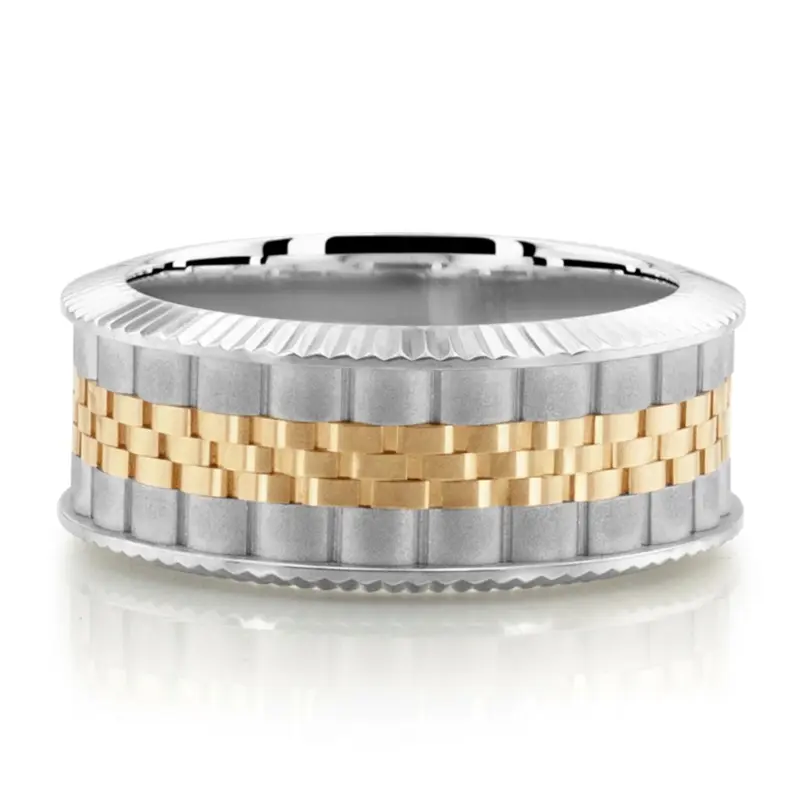 10K white-yellow-white gold 7mm. same as picture New Age Rolex Inspired Two Tone Wedding Band - main view