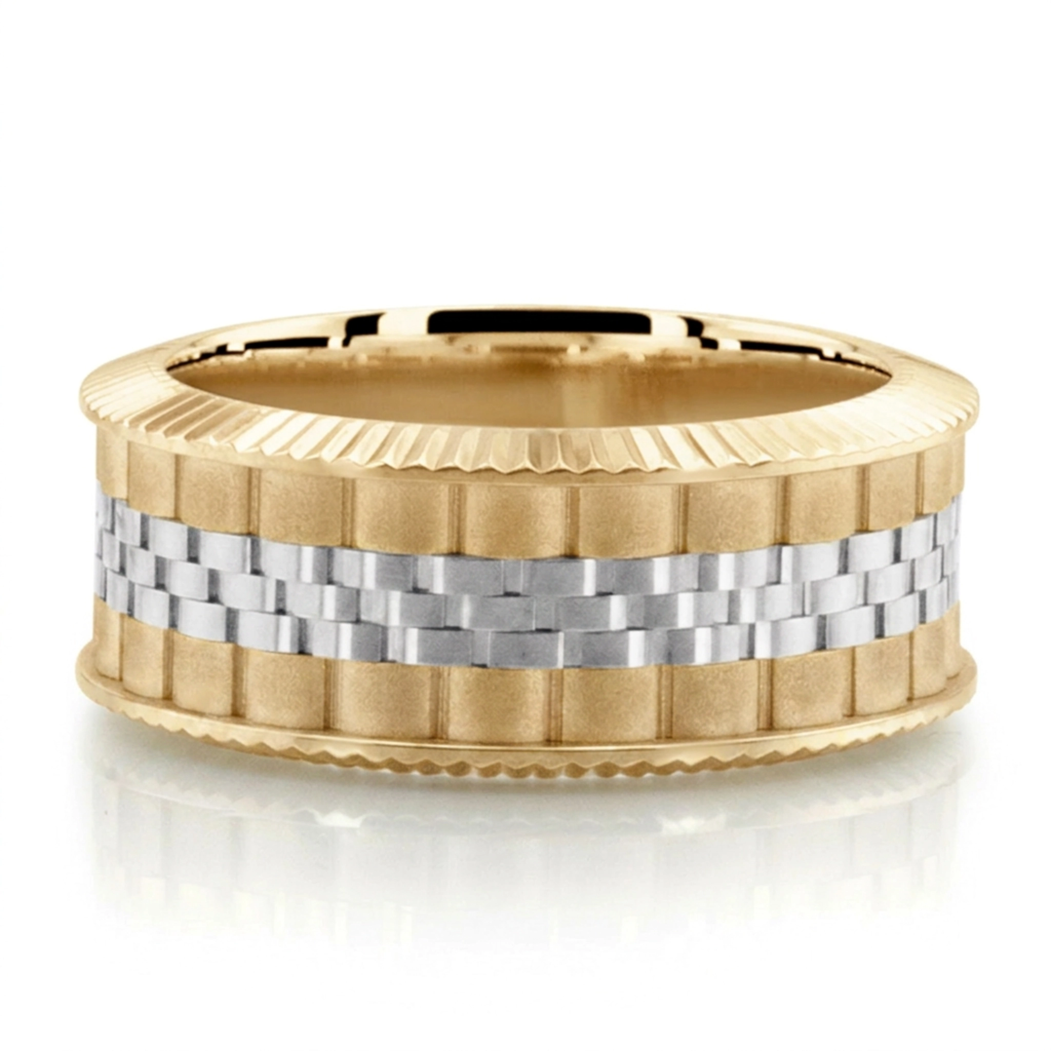 10K yellow-white-yellow gold 7mm. same as picture New Age Rolex Inspired Two Tone Wedding Band - alternate view 3