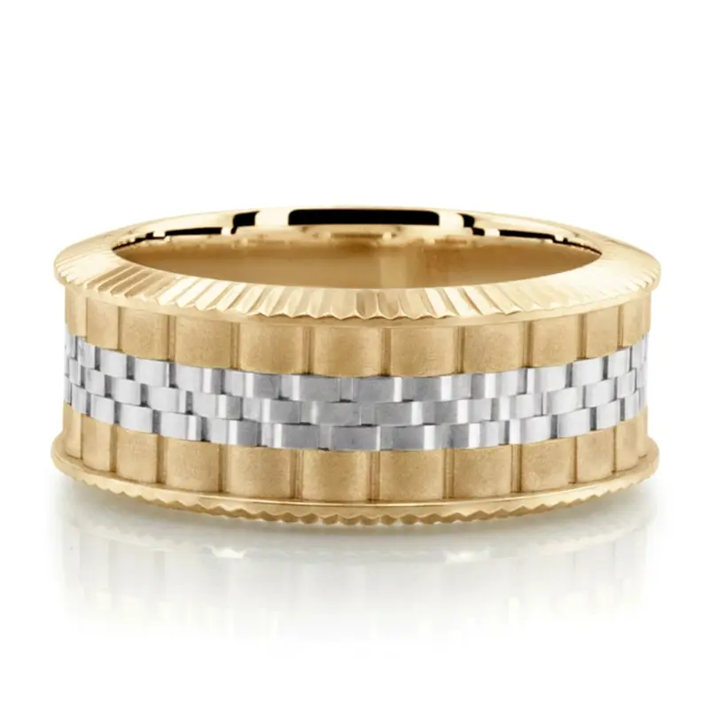 10K yellow-white-yellow gold 7mm. same as picture New Age Rolex Inspired Two Tone Wedding Band - alternate view 3