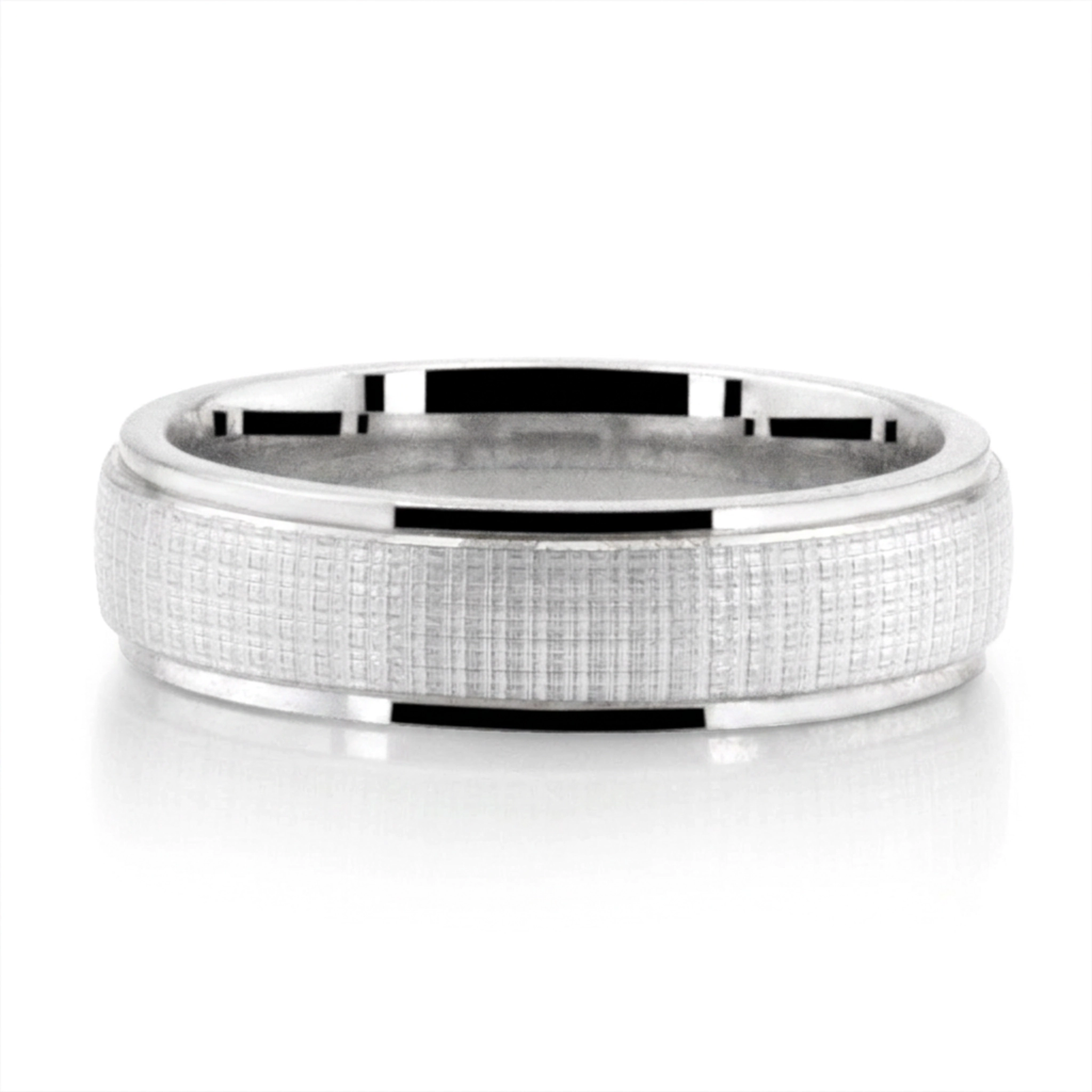 10K white gold 6mm. same as picture Delicate Cross-Hatching Design Wedding Ring - main view