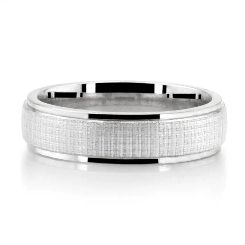 14K white gold 6mm. same as picture Delicate Cross-Hatching Design Wedding Ring - main view