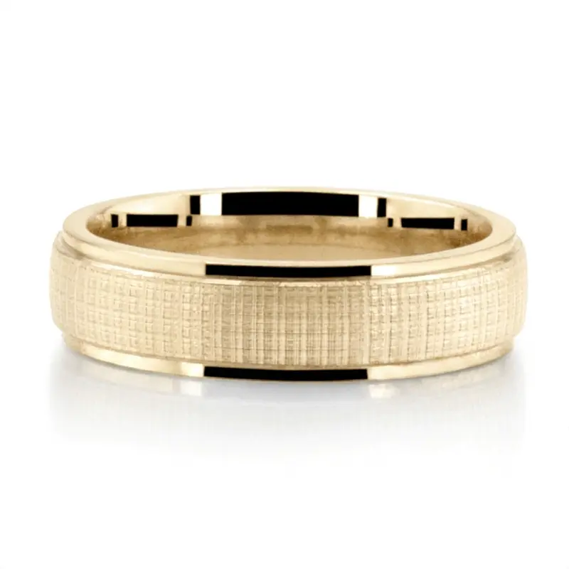 14K yellow gold 6mm. same as picture Delicate Cross-Hatching Design Wedding Ring - alternate view 3