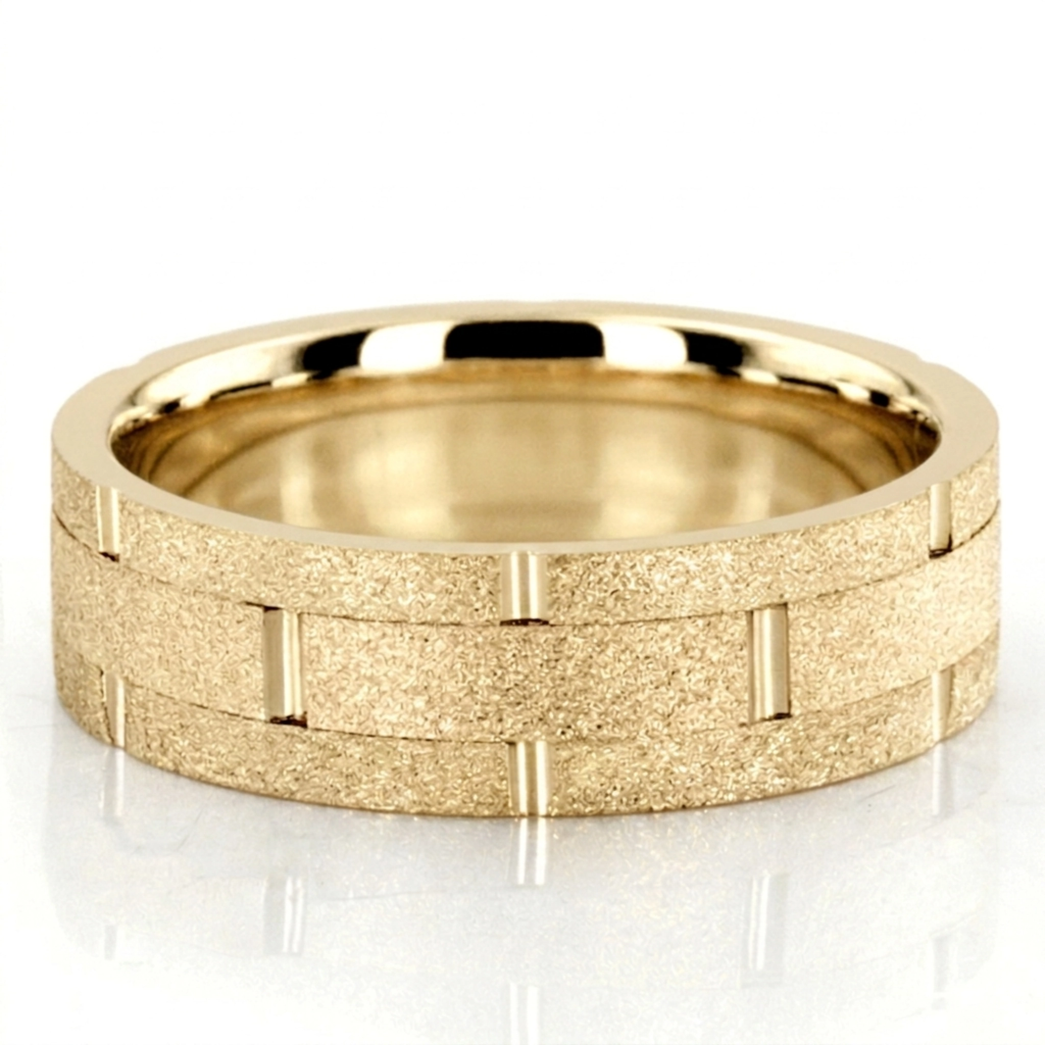 10K yellow gold 7mm. stone finish hand-made-wedding-ring - alternate view 3