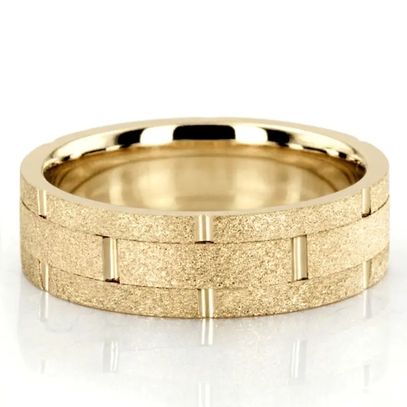 14K yellow gold 7mm. stone finish hand-made-wedding-ring - alternate view 3