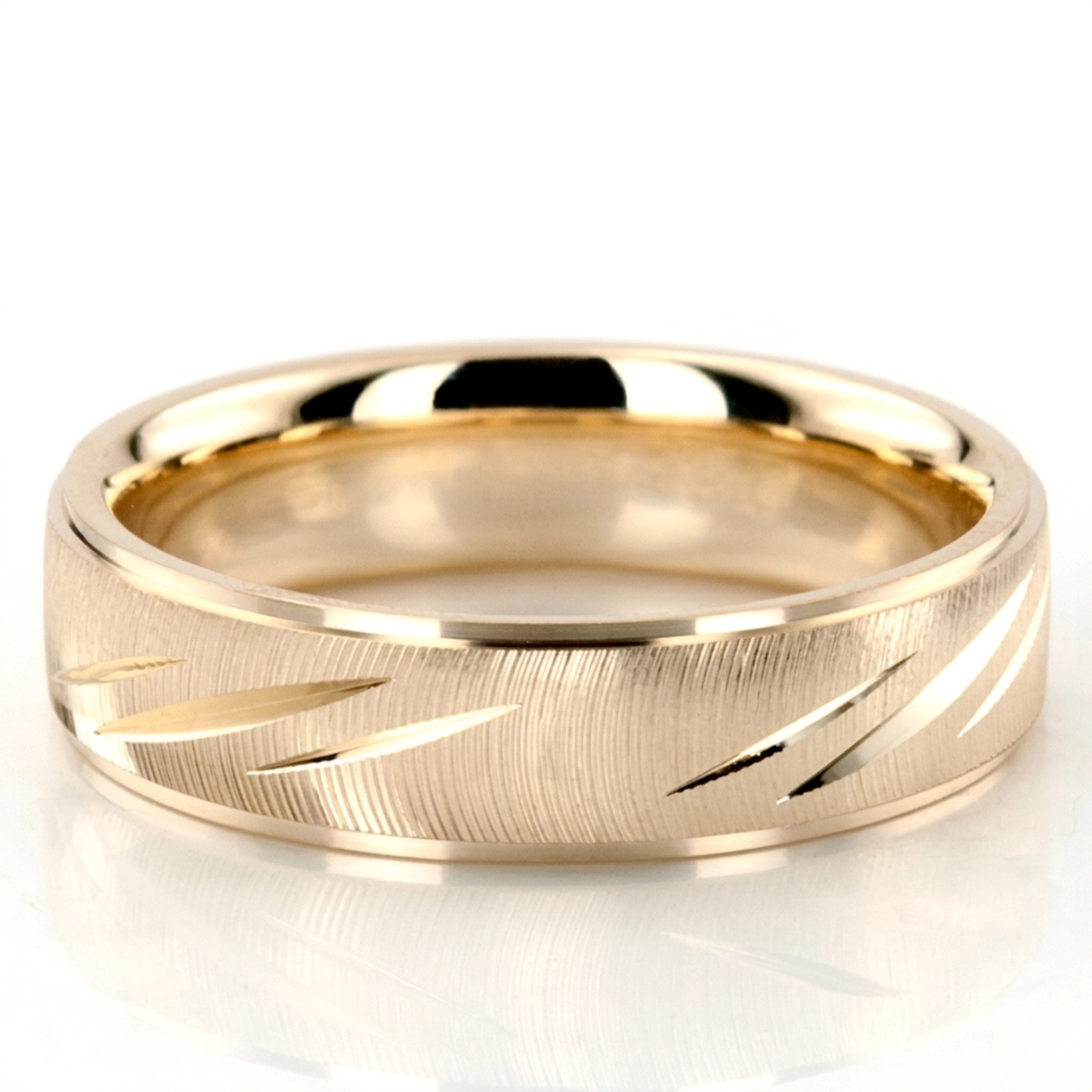 10K yellow gold 5mm. same as picture fancy-carved-diamond-cut-wedding-band - main view
