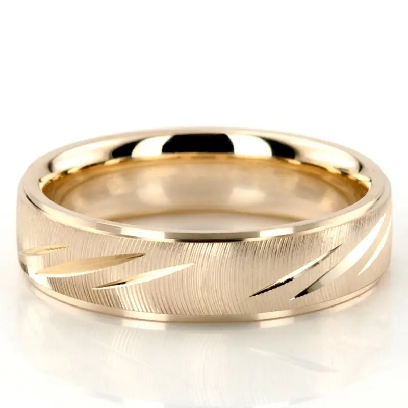 14K yellow gold 5mm. same as picture fancy-carved-diamond-cut-wedding-band - main view